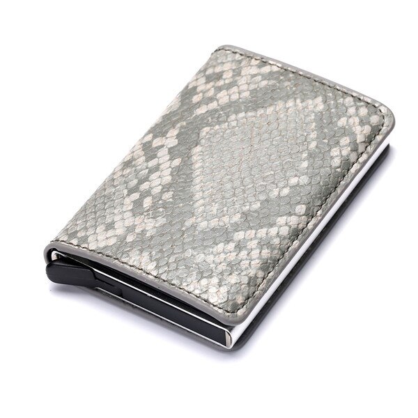 Zovyvol Business Credit Card Holder Men Women Metal RFID Vintage Aluminium Box Crazy Horse PU Leather Card Wallet Purses: shepi Gray X-12C