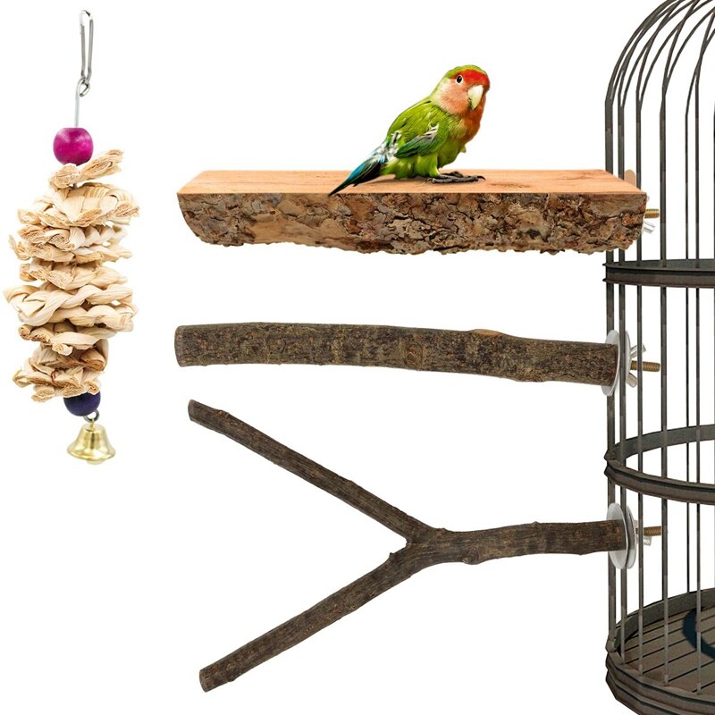 4 Pack Wood Bird Perch for Cage, Natural Wooden Pa... – Vicedeal