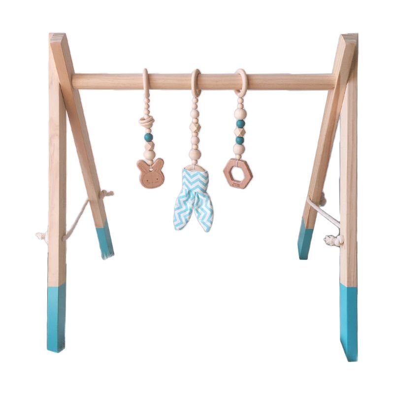 Jjrc 1Set Nordic Cartoon Baby Houten Konijn Oor Speelgoed Opknoping Hanger Gym Fitness Rack Kit Peuter Infant Kamer Ornament decor: Blauw