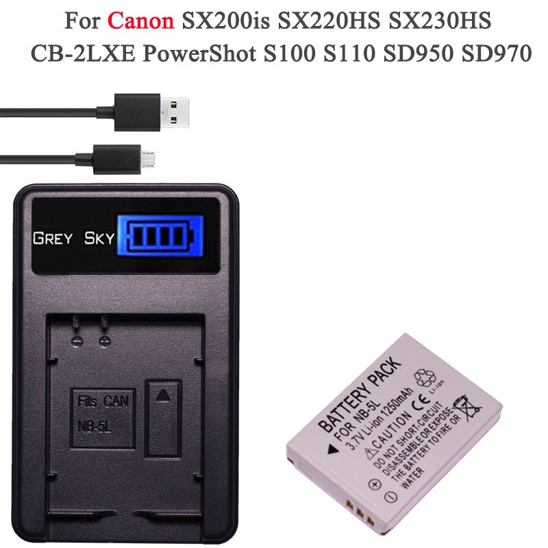 Camera Battery Pack NB-5L NB 5L NB5L Bateria For Canon SX200is SX220HS SX230HS CB-2LXE PowerShot S100 S110 SD950 SD970: Package 7