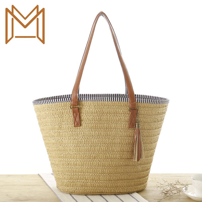 Concise Single Shoulder Weave Package Tassels Straw Plaited Package Beach Woman Package