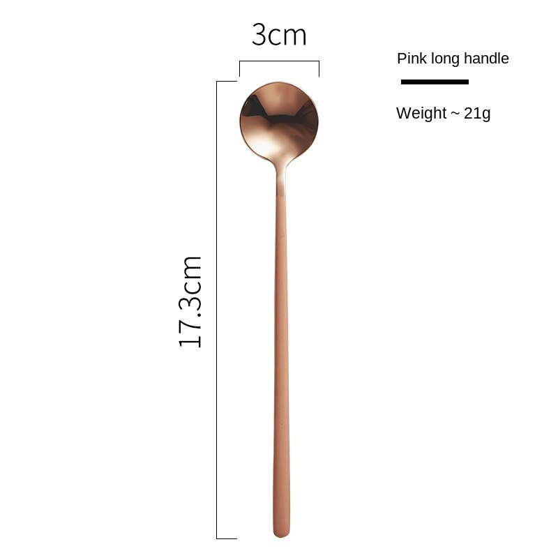 Small Spoon Coffee Spoon for Yogurt Ice Cream Dessert Long Handled Spoon Cutlery Kitchen Tainless Steel Round Teaspoon: Rose Gold - L