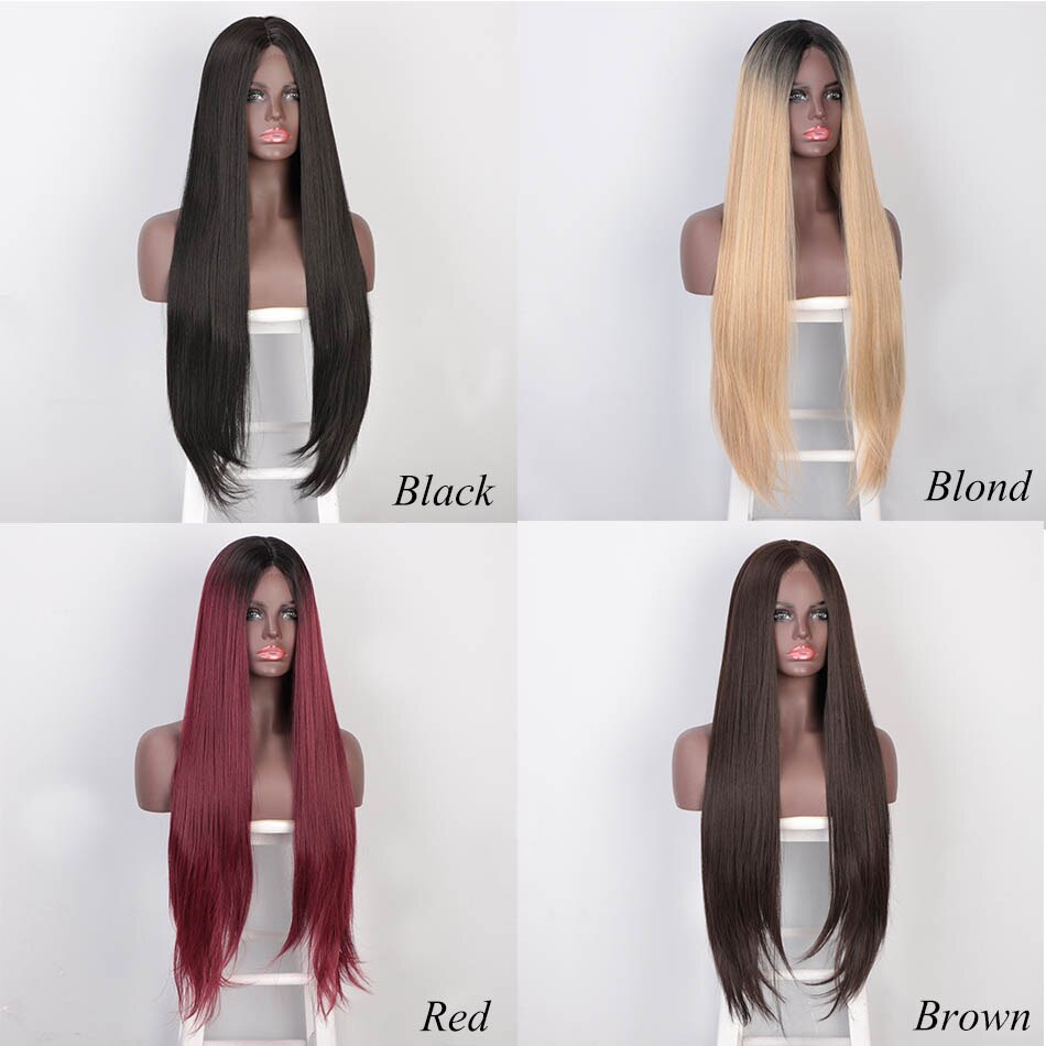 Qaccf Long Straight Black Synthetic Wig - 26 Inch Cosplay & Daily Wear Hair