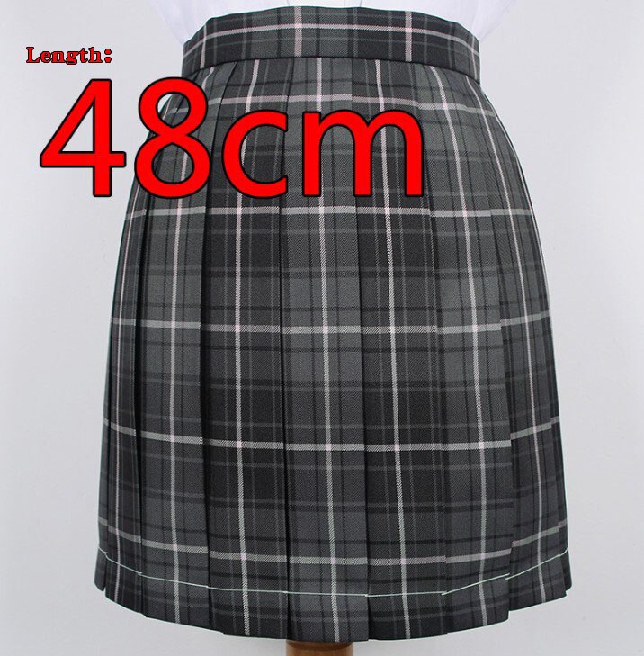 [Smoky Gray] Girl's Summer High Waist Pleated Skirts Plaid Skirts Women JK Uniforms Girl School Dress Students Cloths: 48cm Skirt / One Size
