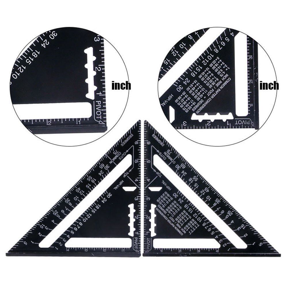 12 Inch Triangular Measuring Ruler Hand Tools Set Metric Aluminum Alloy Metric/Inch Square Roofing Triangle Protractor Tester