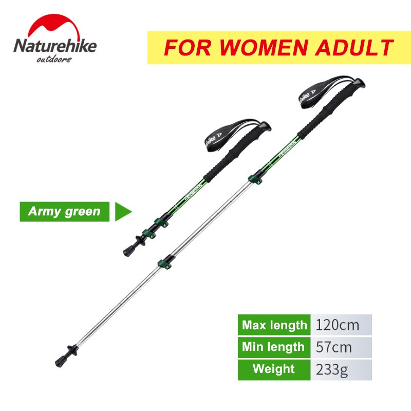 NatureHike ST01 External Quick lock Trekking pole hiking telescope stick nordic walking stick hand Crutch Alpenstocks Adult Kids: ArmyGreen 120cm