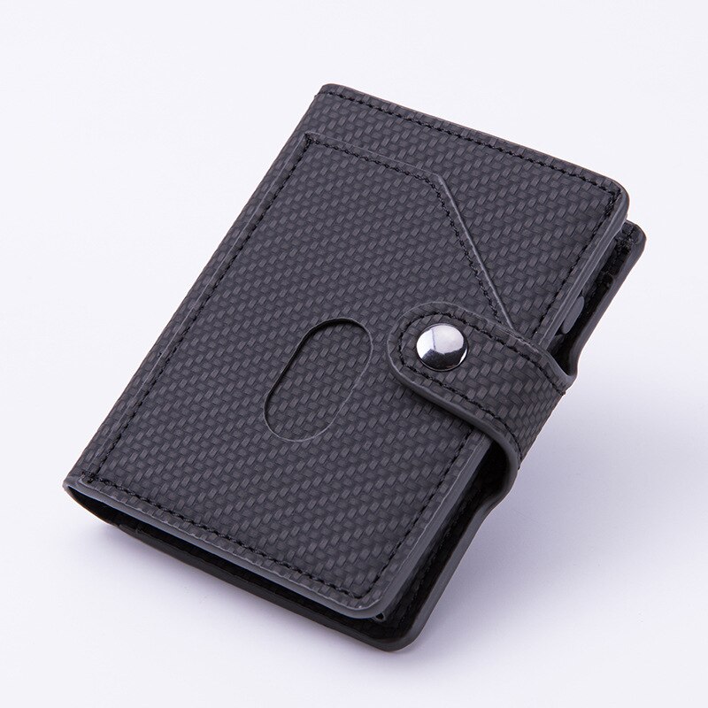 Pitébo – boîte à cartes en cuir NFC en fibre de carbone, brosse antivol, pack de cartes pour hommes et femmes, bouclier de grande capacité RFID pop-up automatique: Black  carbon fiber