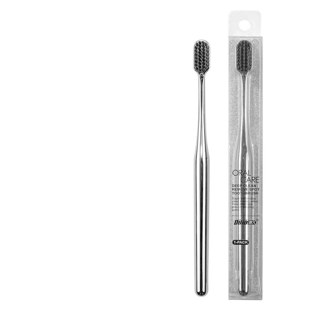 2/1pcs Luxury Soft Toothbrush Gold Silver Toothbrushes for Men and Women Adult Tooth Brush Electroplated High-end Dental Brushes: Brown