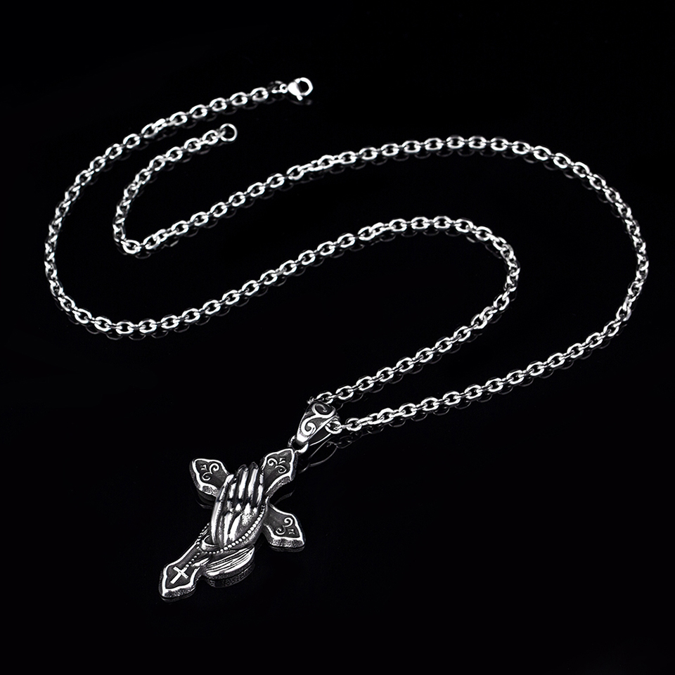 Queen Of Glory Hand Cross Pendant Necklace 316L Stainless Steel Love Hand By Hand Charm Chain The Couple Jewelry