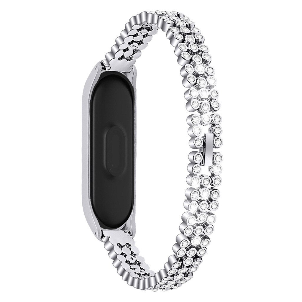 Rose Gold Smart Accessoires Horloge Band Voor Xiaomi Mi Band 4 Vervanging Diamonds Rvs Horloge Band Armband: Silver 