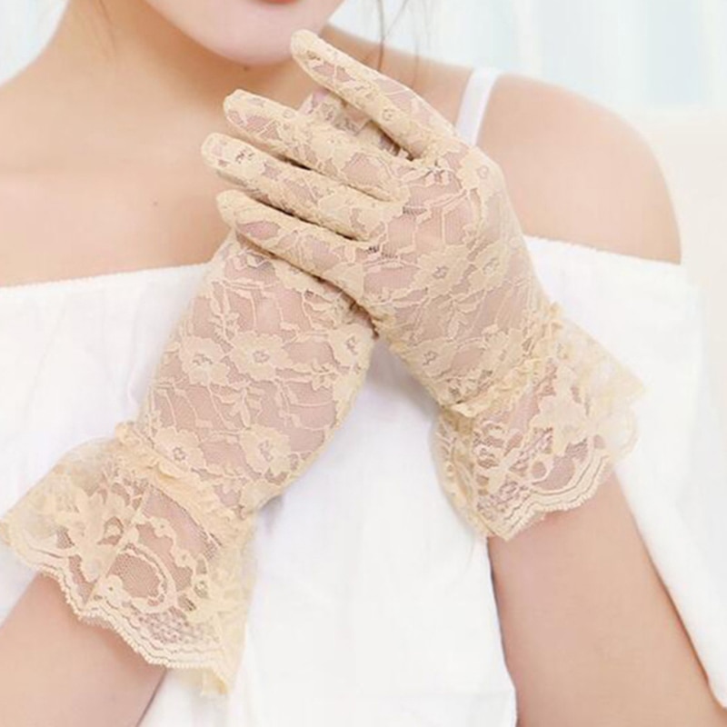Fille dentelle gants printemps été élastique Protection solaire solide crème solaire été magnifique rose doigt gants accessoires Sexy