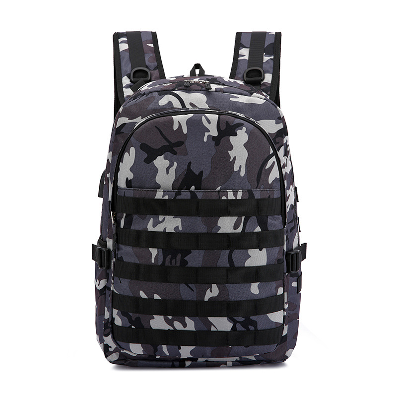 Men's Camouflage Canvas Backpack Adolescent Laptop Bag Student School Travel Knapsack Chicken Eating Game Three-level Pack: Blue