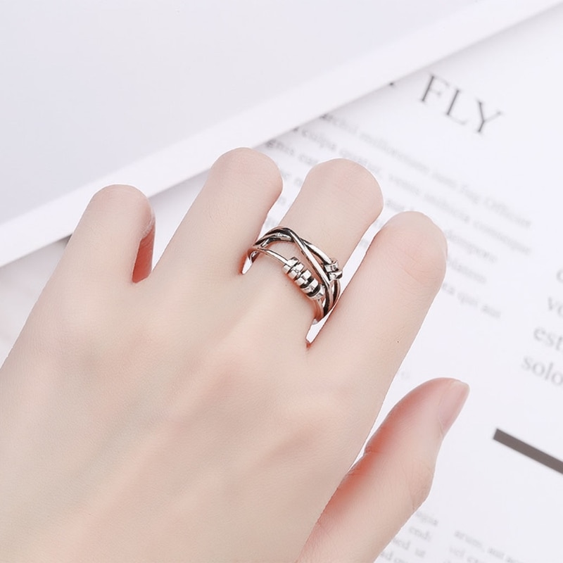 Angst ring kvinder mænd runner fidget angst ring med perle bekymring stress relief smykker justerbar stable ring
