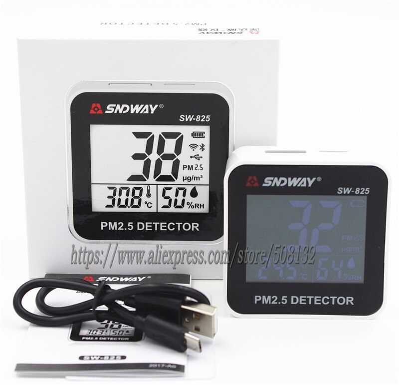 SNDWAY SW-825 Digital PM2.5 Detector meter and Temperature and Humidity Mini Portable Air Meter