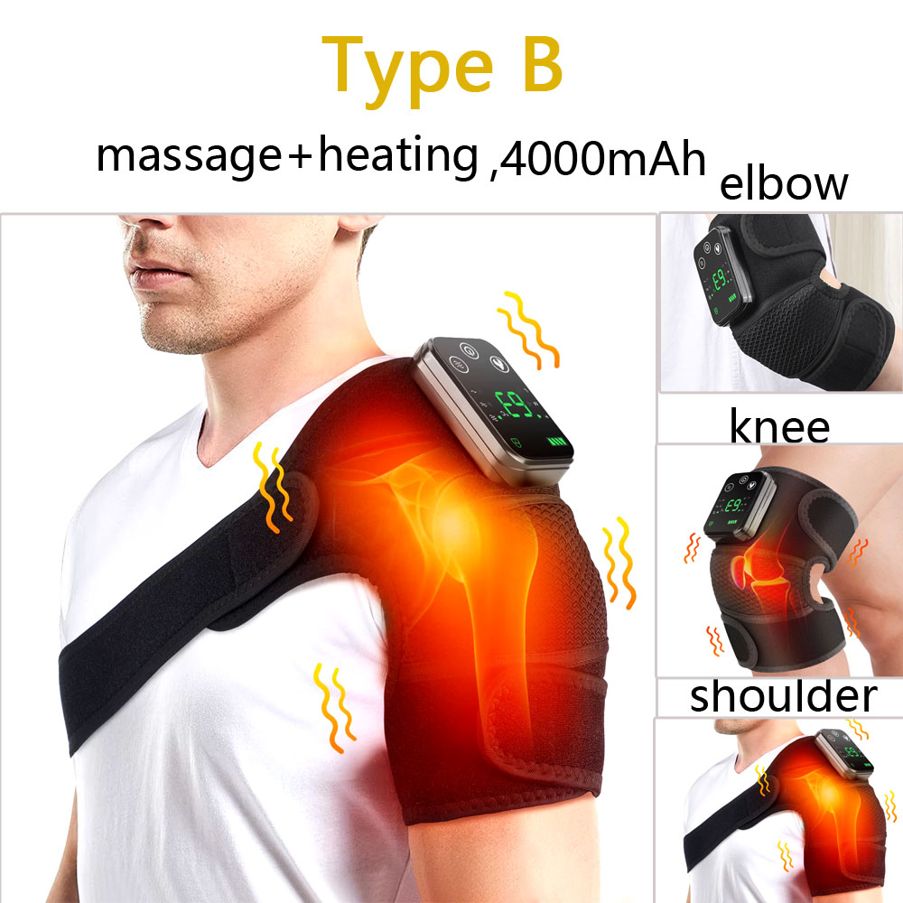 Aquecimento elétrico ombro massageador vibração ombro joelheira 2 em 1 massagem blets mais quente aquecido almofadas de relaxamento muscular: Azul
