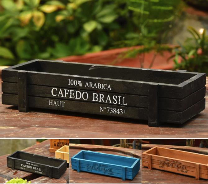 Pink Blue Green Garden Plant Pot Decorative Vintage Succulent Wooden Boxes Crates Rectangle Table Flower Pot Gardening Device