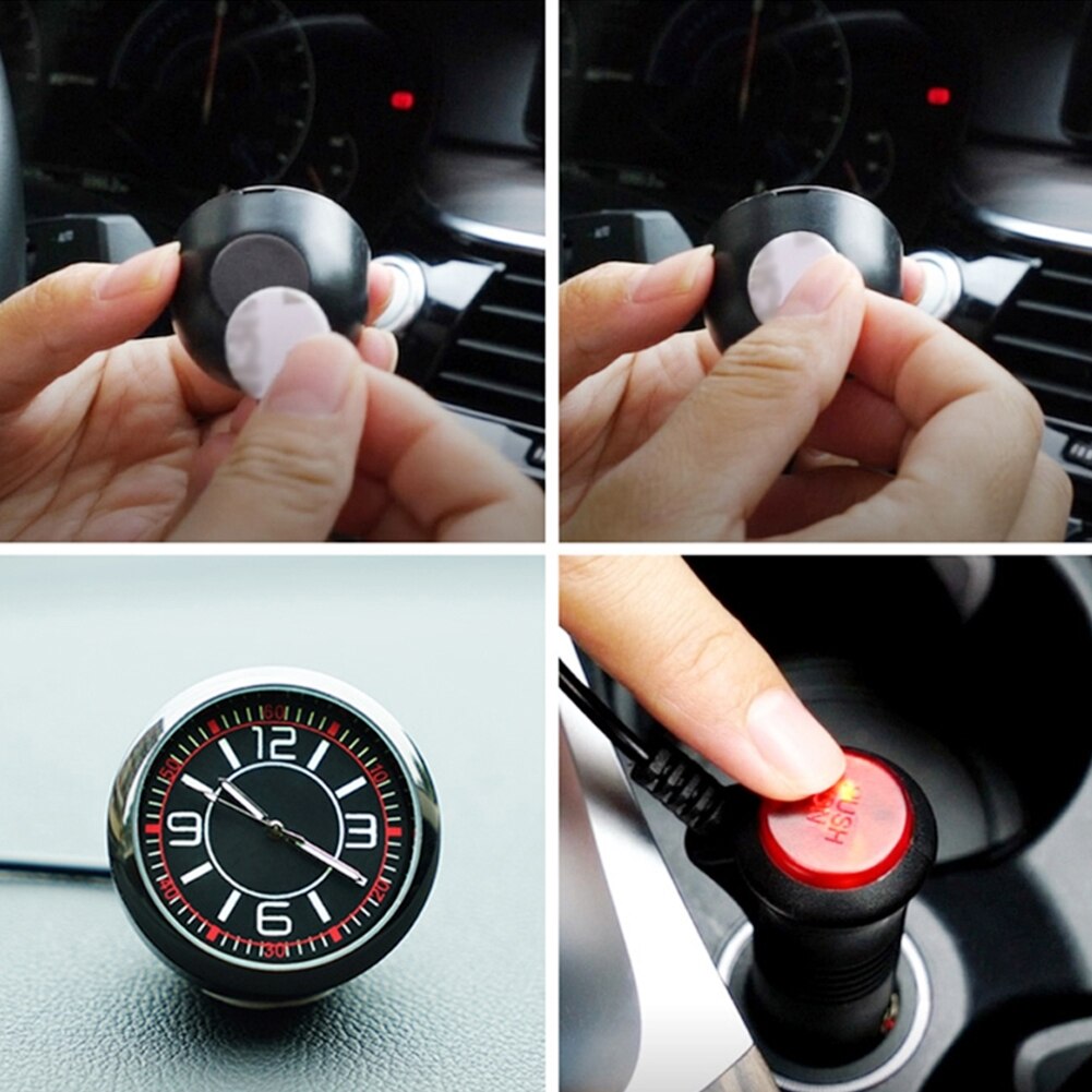 Universal Car Dashboard Clock Quartz Luminous Clock Glass Mirror Car Stick-on Clock Watch Automotive Accessories Watch