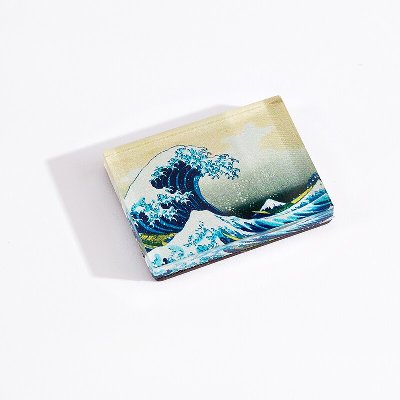 1Pcs Art Gallery Magneet Mooie Tekening Acryl Magnetische Knop Houder Voor Whiteboard Koelkast Memo Foto School F624: Great wave