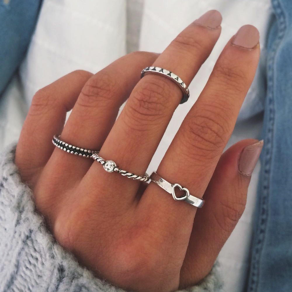 4 Stks/set Bohemian Vintage Crystal Ringen Lucky Midi Ringen Set Knuckle Rings Set Vrouwen: AJ147