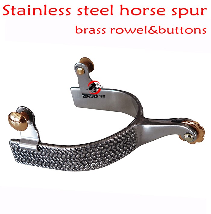 , western hestespor af rustfrit stål, hesteprodukt med messingrør og knapper. mænds størrelse .(sp5128)