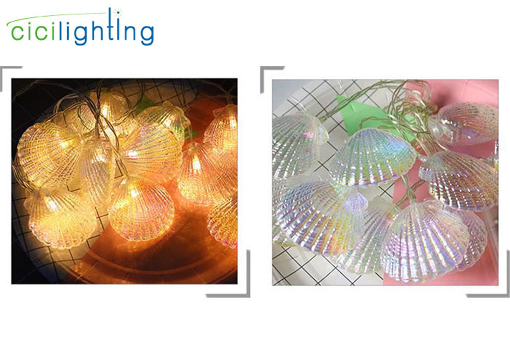 Teenageværelse dekoration guirlande led string lys aa batteri farverig shell led fe lys til jul bryllup fest indretning lampe