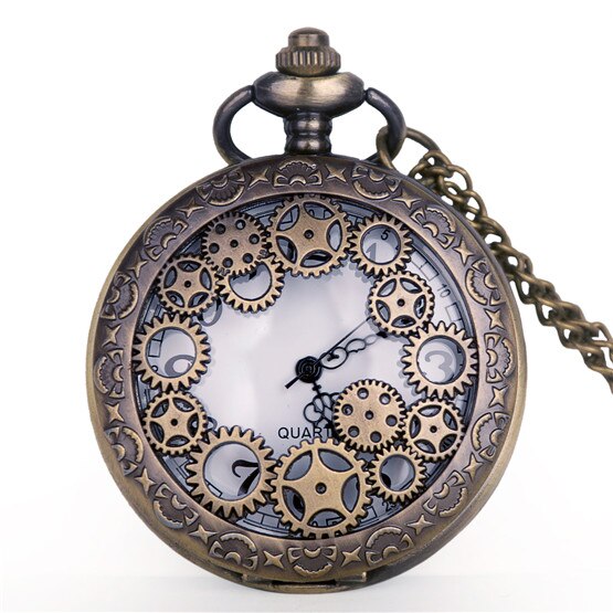 Ihåliga redskap steampunk siffror nummer fickur kvarts halsband ficka &amp; fob klockor kedja hänge män kvinnor manlig klocka: Brons