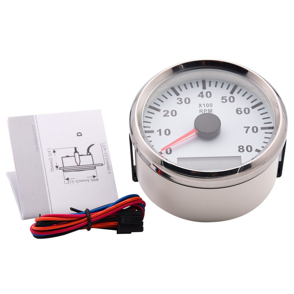 Vedenpitävä 85mm 8000 rpm kierroslukumittari kierroslukumittari tuntimittarilla digitaalinen bensiini diesel 12v 24v punainen taustavalo