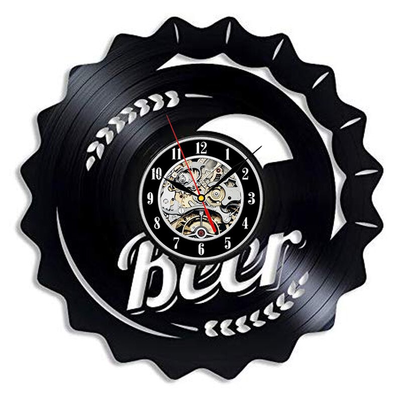 Bahre Vinyl aufzeichnen Wanduhr Moderne Dekorative Bar 3D Uhr EINE Flasche Bahre Jahrgang Vinyl Zauberstab Uhren Hause Dekor: 1
