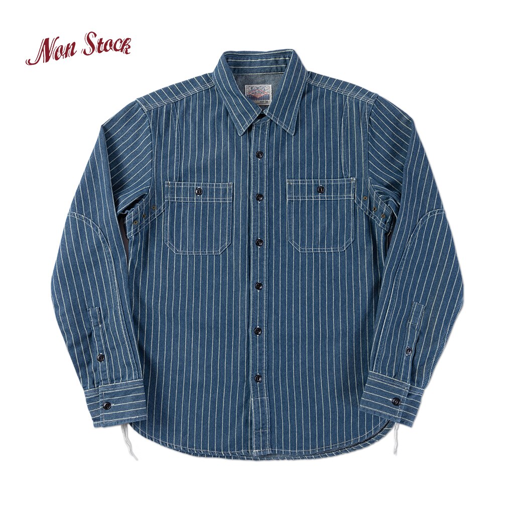 Bronson 9 unzen Wabash Baumwolle entlüften See Arbeiter Hemd lässig Jahrgang Denim Gestreiften Arbeit-Hemden