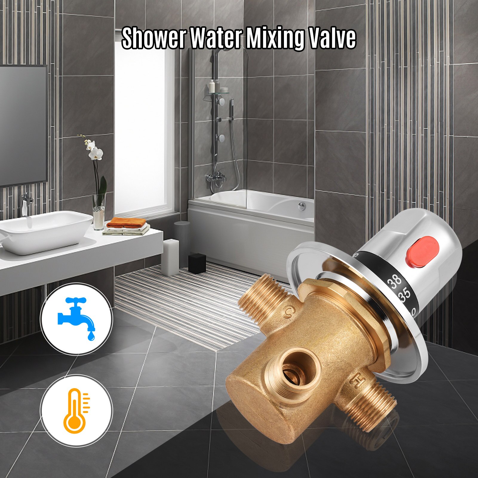 Thermostatic Temperature Control Valve Cold Water Shower Mixer G1/2 Brass Mixing Valve Three-Way Shower Diverter Valve