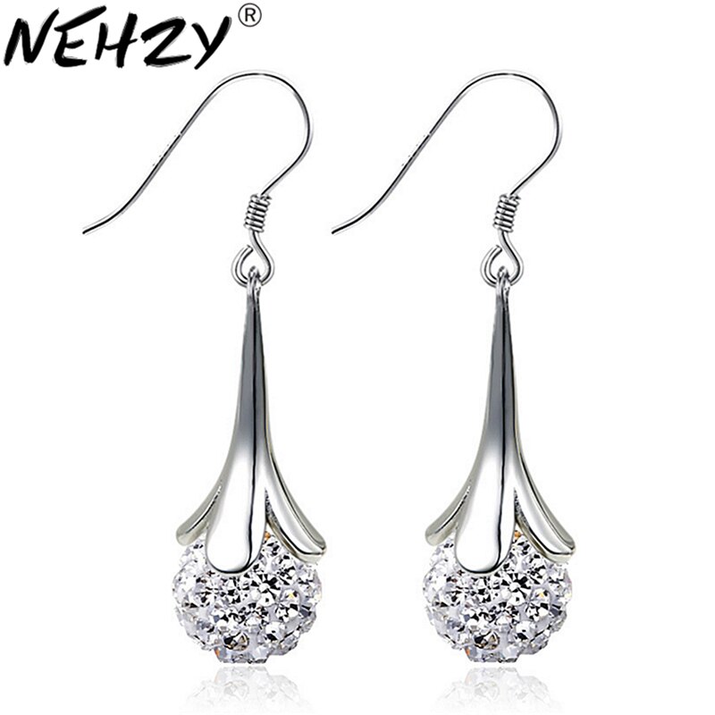 Nehzy Shambhala Zilveren Oorhaak Vol Kristal Bloemen Dames Mode-sieraden Retro Leuke Oorbellen 8Mm