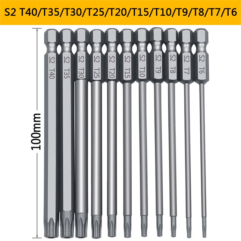 Oauee Security Bit Set Tamper Proof Screwdriver Drill Bit Screw Driver Bits Torx Flat Head 1/4" Hex Driver Bits 11pcs /12pcs: 11pcs 100mm