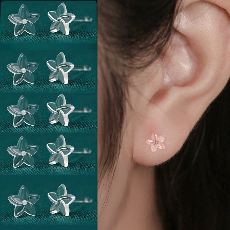 Resin Star Stud Earrings - Invisible Anti-Allergy Cute Piercing Jewelry for Women: Blue / Gold-color