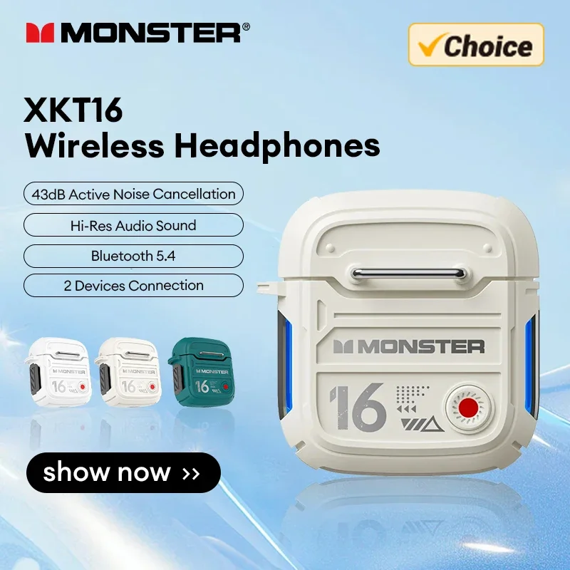 Originele Monster XKT16 TWS Draadloze Bluetooth V5.3 Hoofdtelefoon HD Oproep Koptelefoon Lage Latency Gaming Oordopjes Lange Standby Headset
