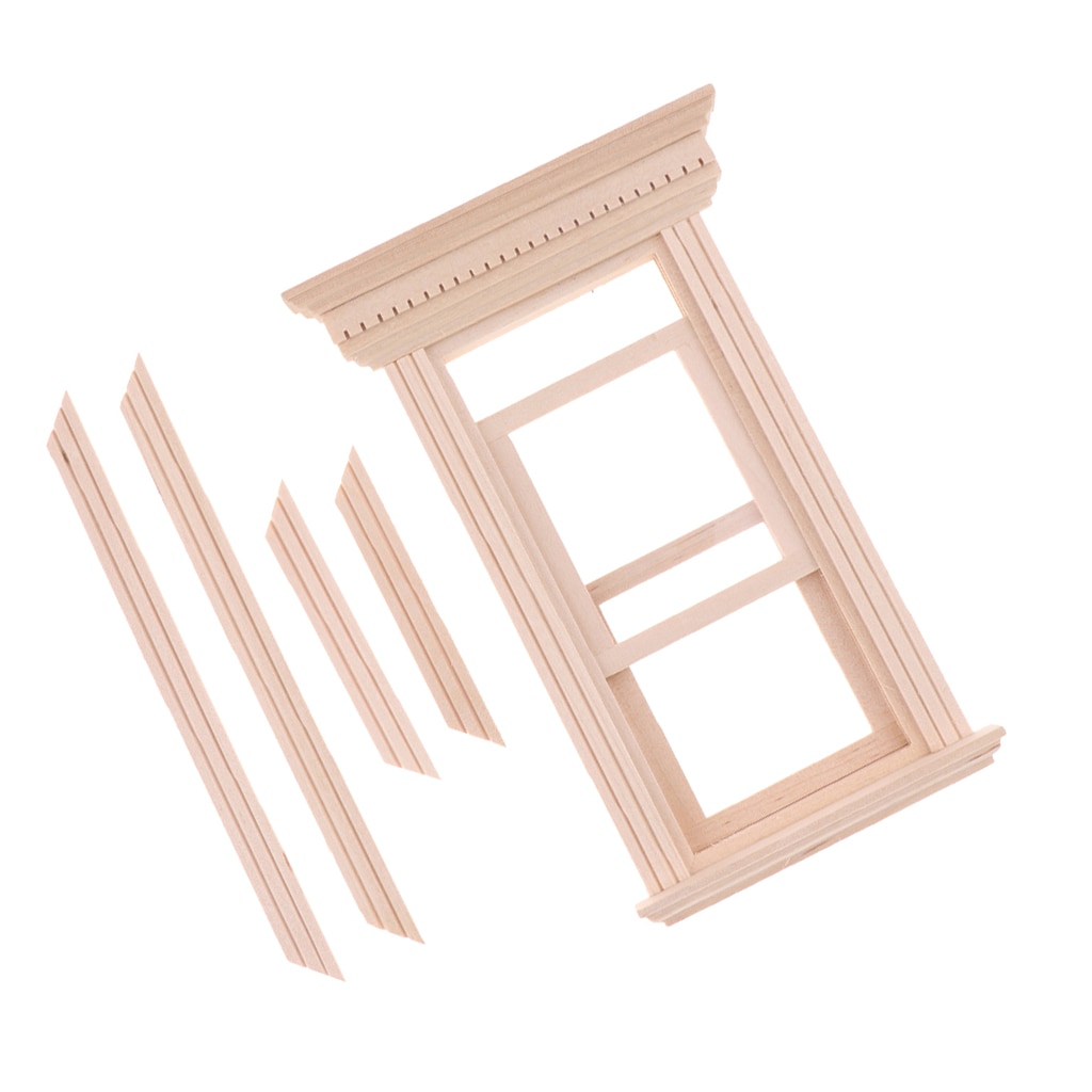 Unpainted 1/12 Dolls House Miniature Wooden Movable 2 Pane Sash Window Model DIY Accessories Collections