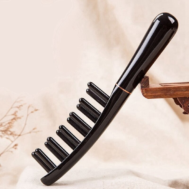 Portable Double-Row Wide Teeth Comb Anti-Static Black Horn Combs Head Comb