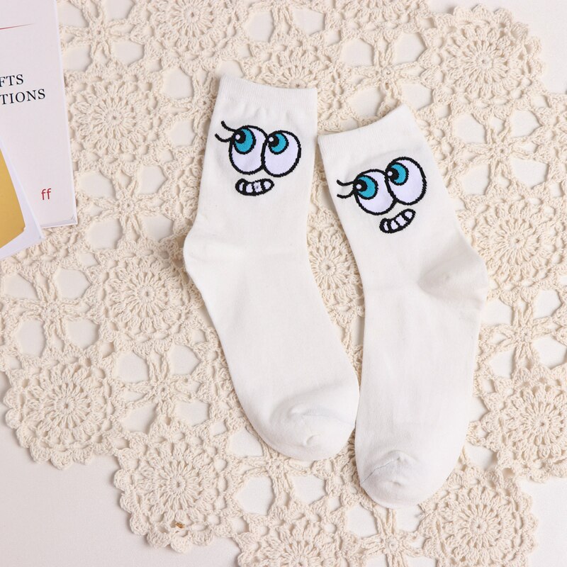 UN Paio di Occhi Belli di Disegno del Tubo Medio Femminile Calzini E Calzettoni Personalità Unica Grandi Occhi Del Fumetto del Cotone Puro delle Donne Calzini E Calzettoni: 03