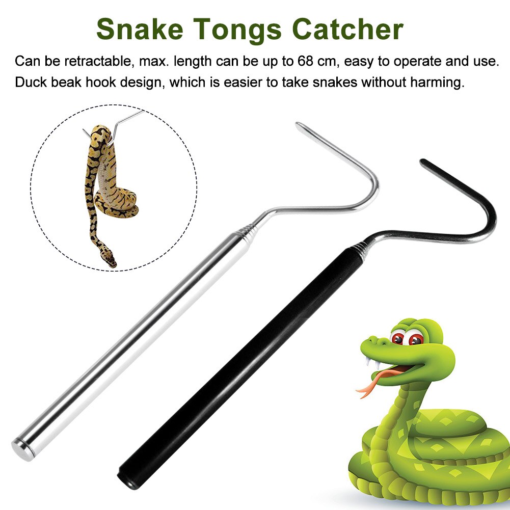 68cm For Catching Snake Tongs Catcher With Hook Moving Reptile Grabber Practical Stainless Steel Collapsible Multifunction Patio