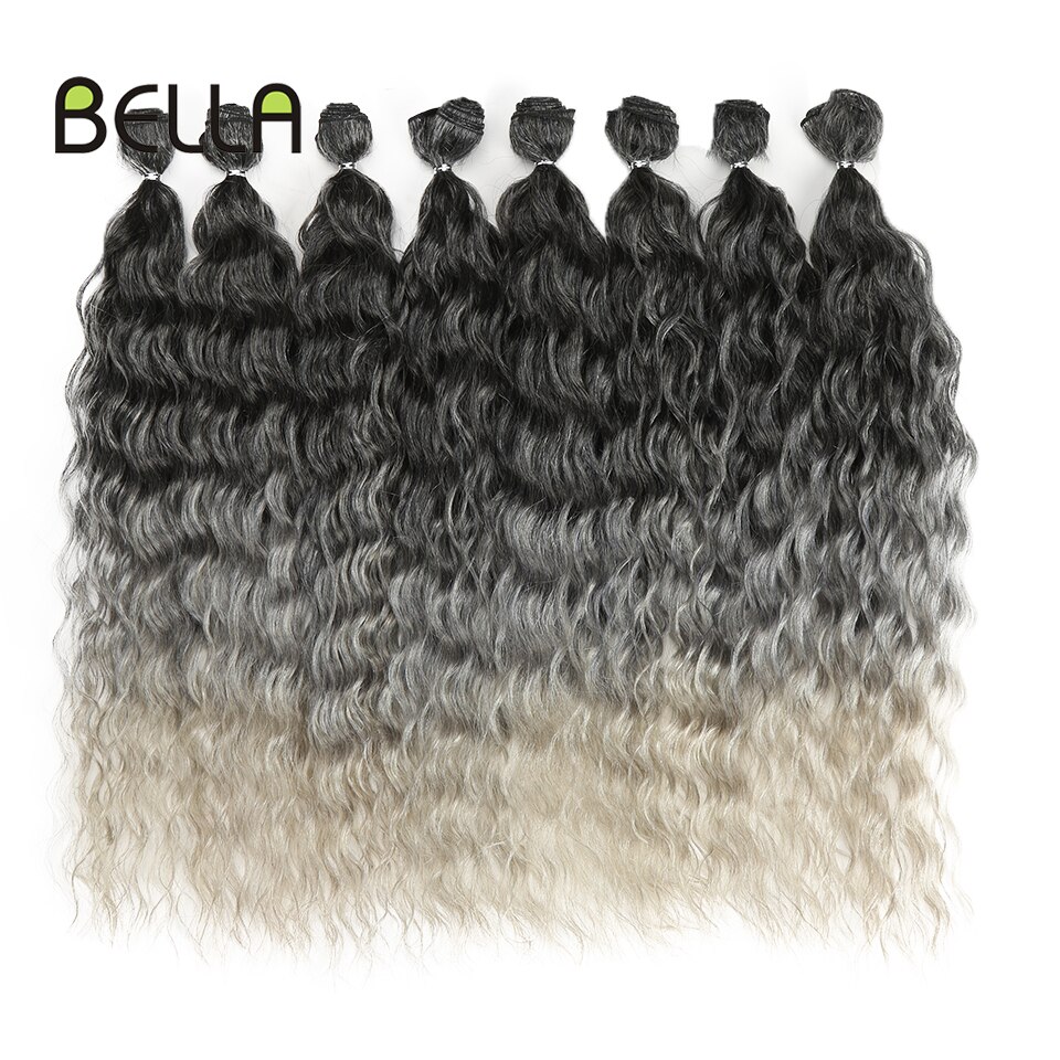 Bella-extensiones de cabello rizado sintético para mujer, mechones de pelo ondulado con cierre, color marrón degradado de 20 pulgadas, 9 unids/paquete: T-SGREY