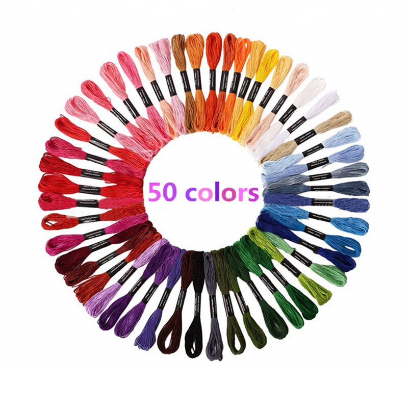50 pcs Random Color embroidery DIY Silk Line Branch Threads Similar Dmc Thread Floss Skein Cross Stitch Thread