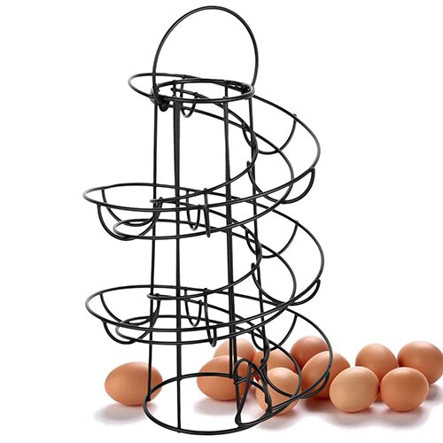 Kök ägghållare utrymmesbesparande spiral ägg förvaringsbricka hållare organisation restaurang ägg display rack: Svart