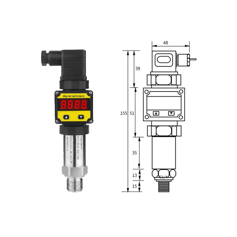 LED Display Pressure Transmitter 4-20mA Output Air Pressure Water Pressure Oil Pressure Hydraulic Sensor M20*1.5 Thread DC24V
