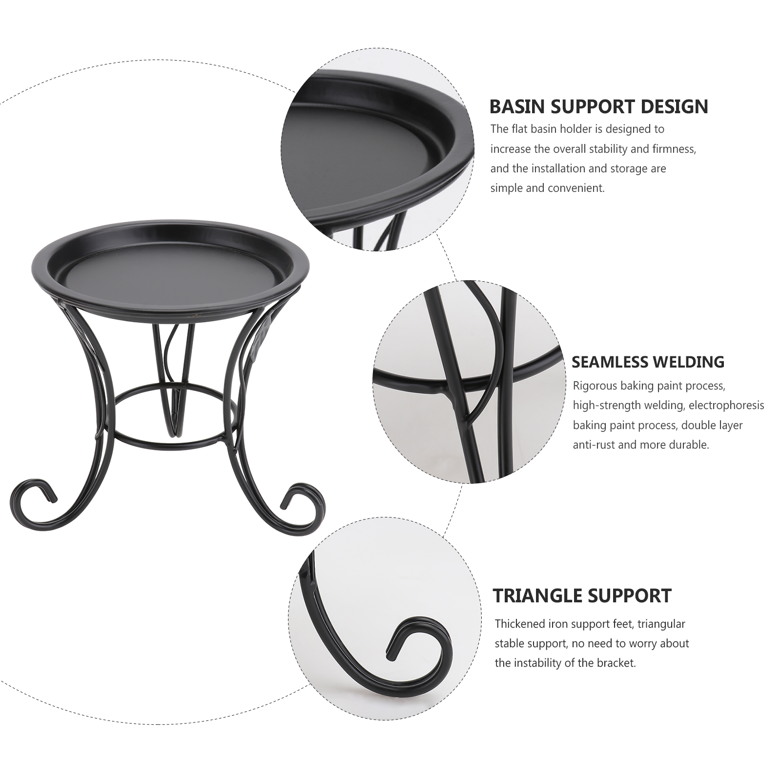 Iron Metal Mini Small Flower Plants Pot Stand for Indoor Outdoor Balcony Desk (Black)