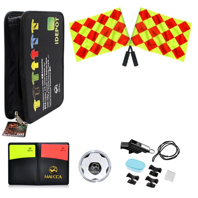 MAICCA Kit borsa arbitro di calcio carte arbitro di calcio con bandiera fischio rosso giallo carta barometro giudice attrezzature da gioco sportive: Rosso