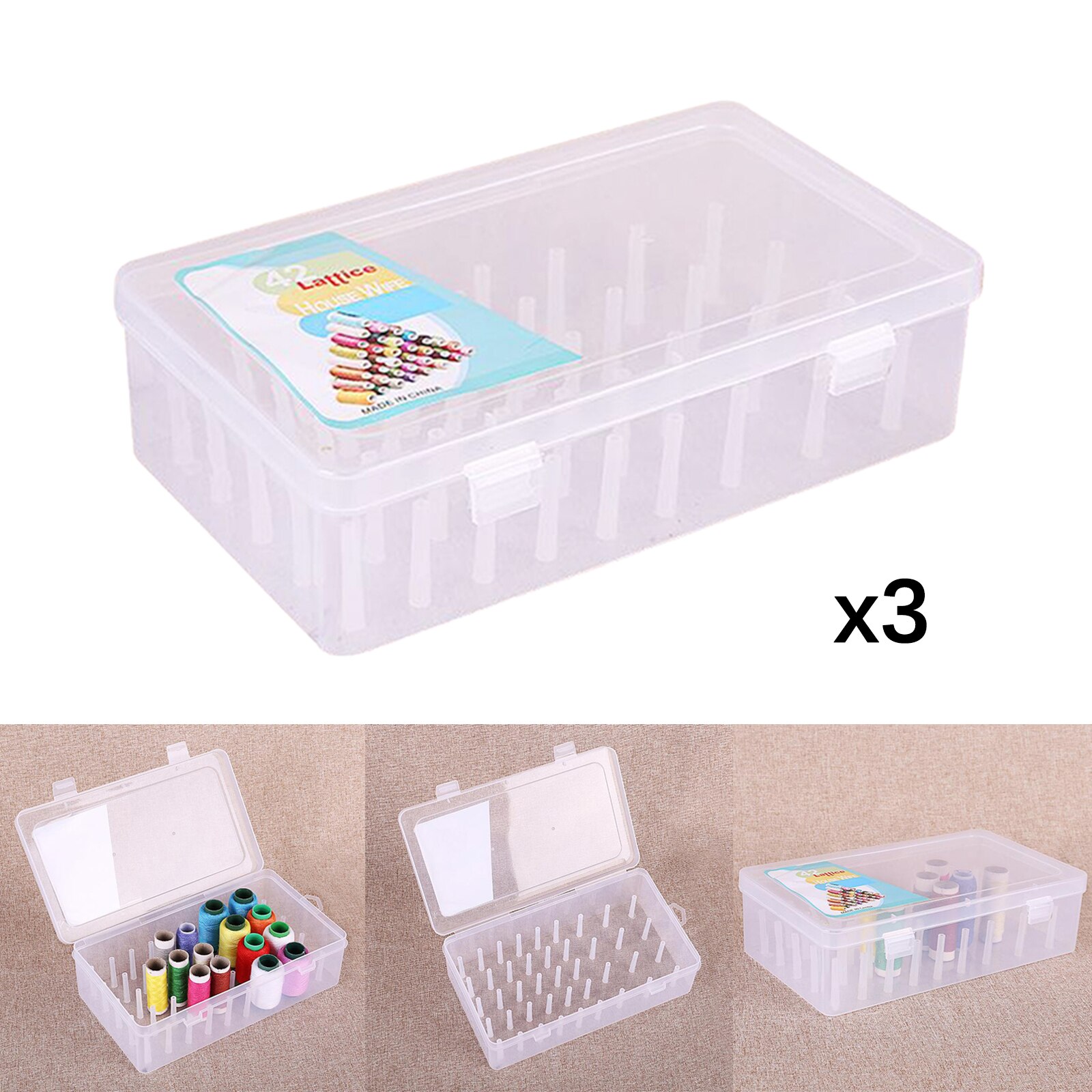 3 Pieces Solid Sewing Thread Storage Box Container Case Holder with 42 Pieces Pillar Prevents Twining