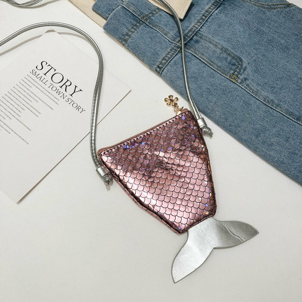 Jenter barn skuldervesker havfrue hale paljetter crossbody myntveske solid lommebok kortholder veske: Rosa