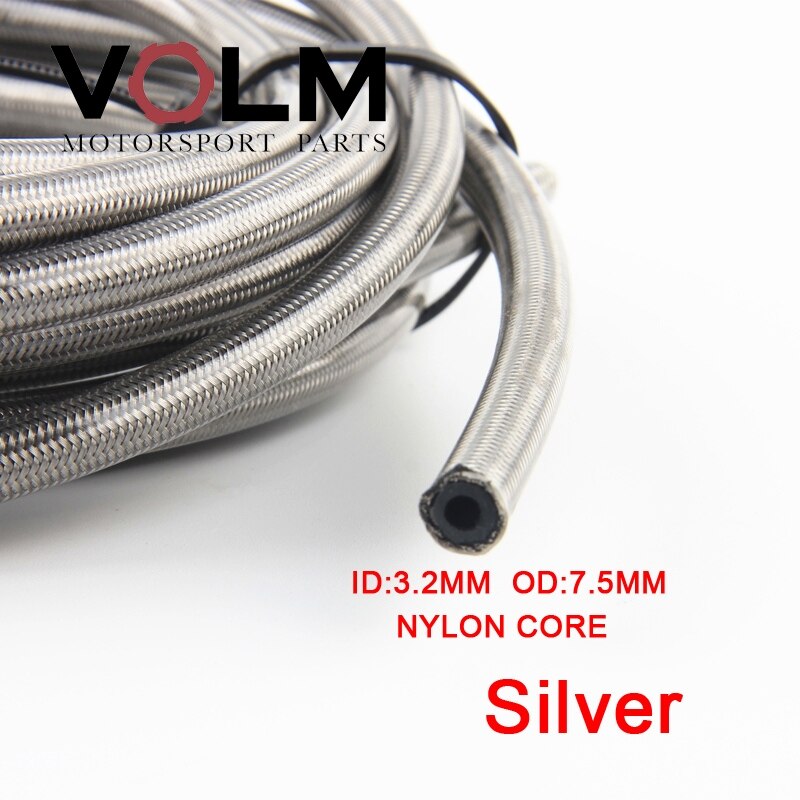 An3 motorcykel flettet rustfrit stål nylon bremseslange væske hydraulisk præcis slange gasolie brændstofslange: Nylon sølv
