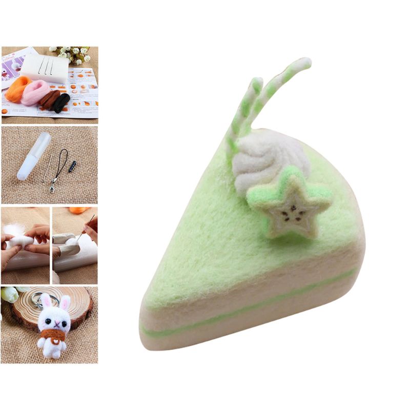 Pan de la torta de lana manualidad de fieltro DIY inacabado pinchado Kit para manualidades Material bolsa de paquete de M0XD
