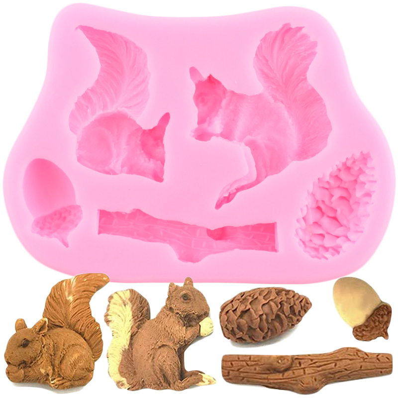 Eekhoorn Boomstronk Dennenappels Siliconen Mallen Paddestoel Slak Fondant Cake Decorating Gereedschap Diy Snoep Hars Klei Chocolade Mallen: CE867