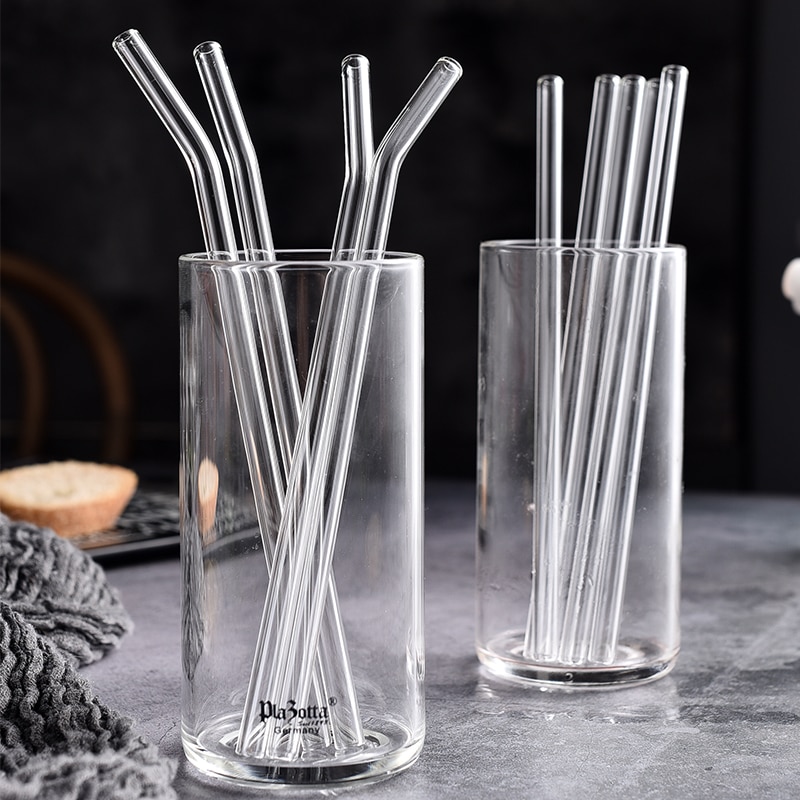 Paille en verre transparente pour toute boisson,accessoire sain, réutilisable et , pour Smoothies, cocktails, livré avec brosse de nettoyage, 200x8mm